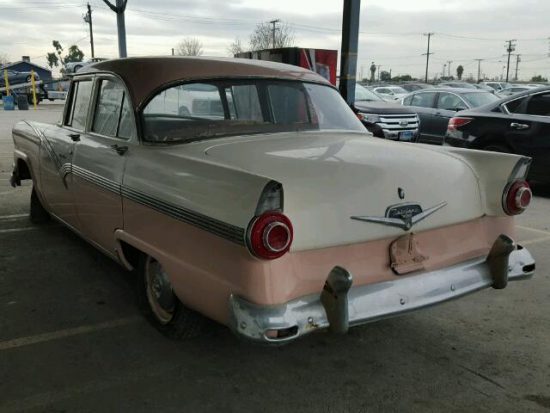 Outside back left side of car view - 1956 2 Tone Ford Fairlane donated to Kars For Kids