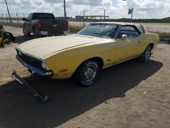 1972 Yellow Ford Mustang Convertible (302 V8) front left view